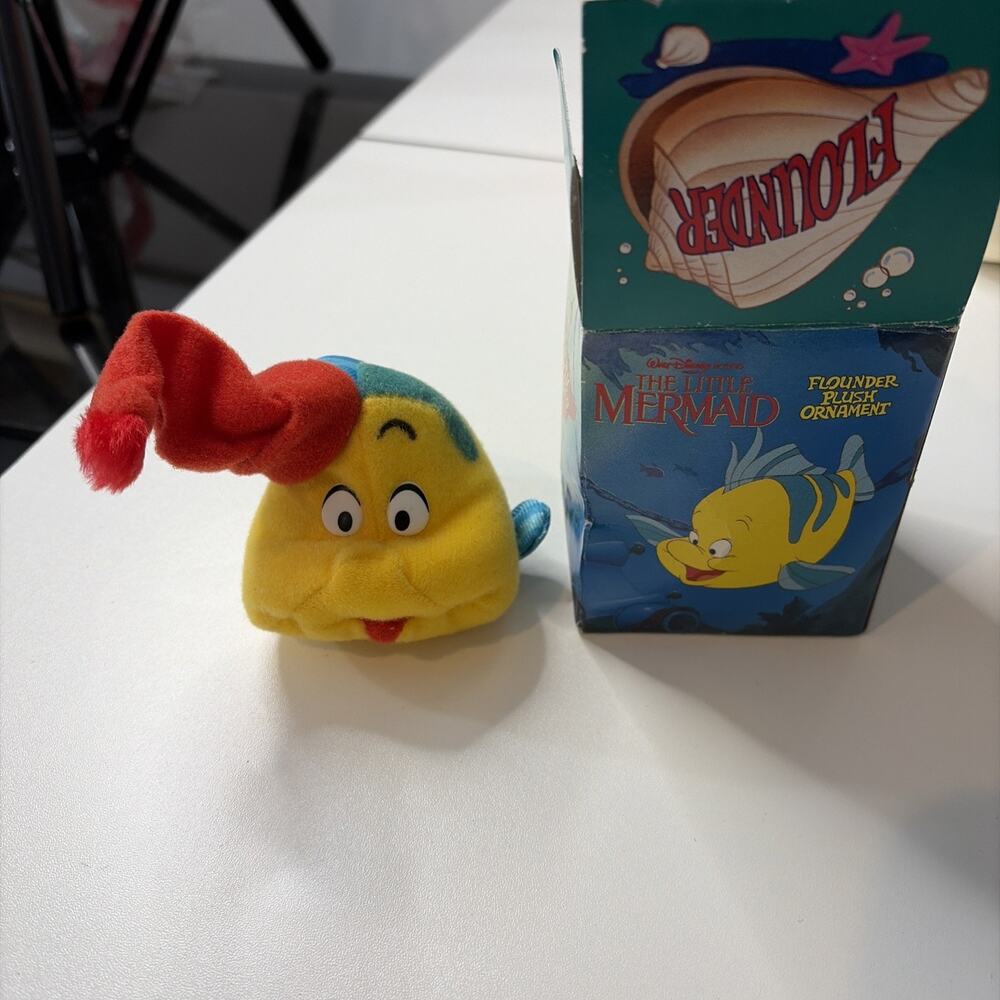 Vintage 1989 MCDonald's The Little Mermaid Flounder Plush Ornament with Box